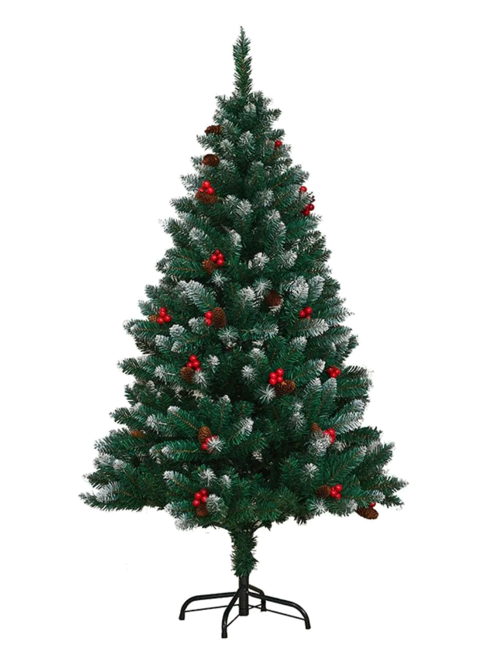 Искусственная ёлка XTREE с заснеженными ветвями, ягодами, шишками и чёрной металлической подставкой